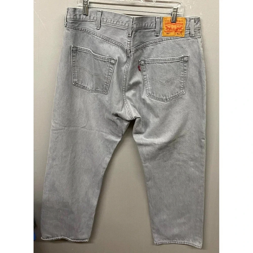 Levi's Original Fit Authentic Jeans Men 40x30 Gray Denim Light Wash Straight Leg